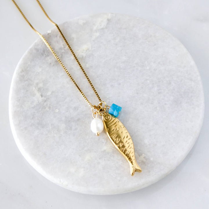 Fish Pearl and Turquoise Necklace - Waterproof