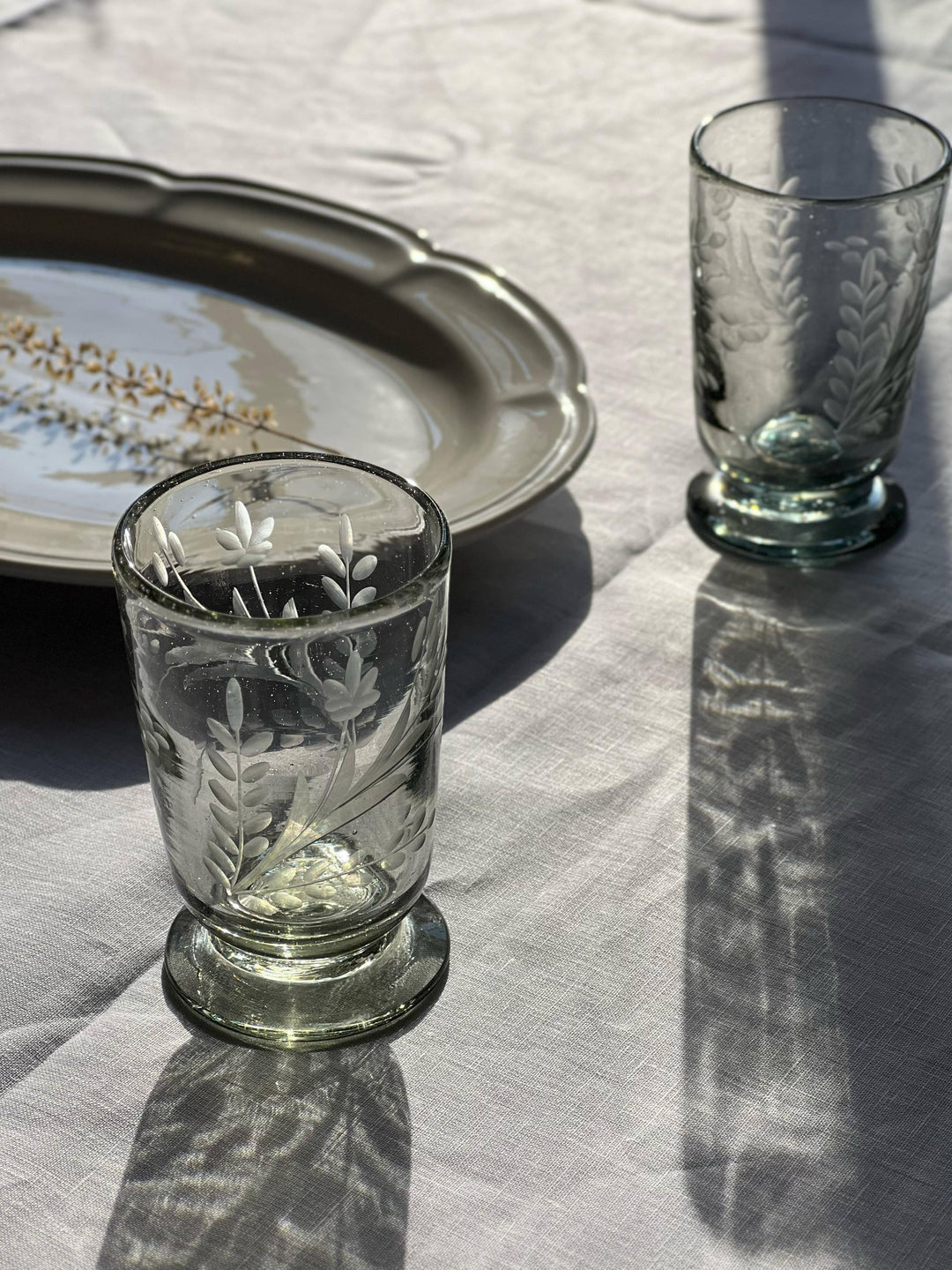Hand-Etched Blown Footed Water Glass