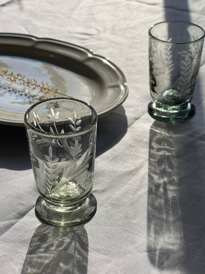 Hand-Etched Blown Footed Water Glass