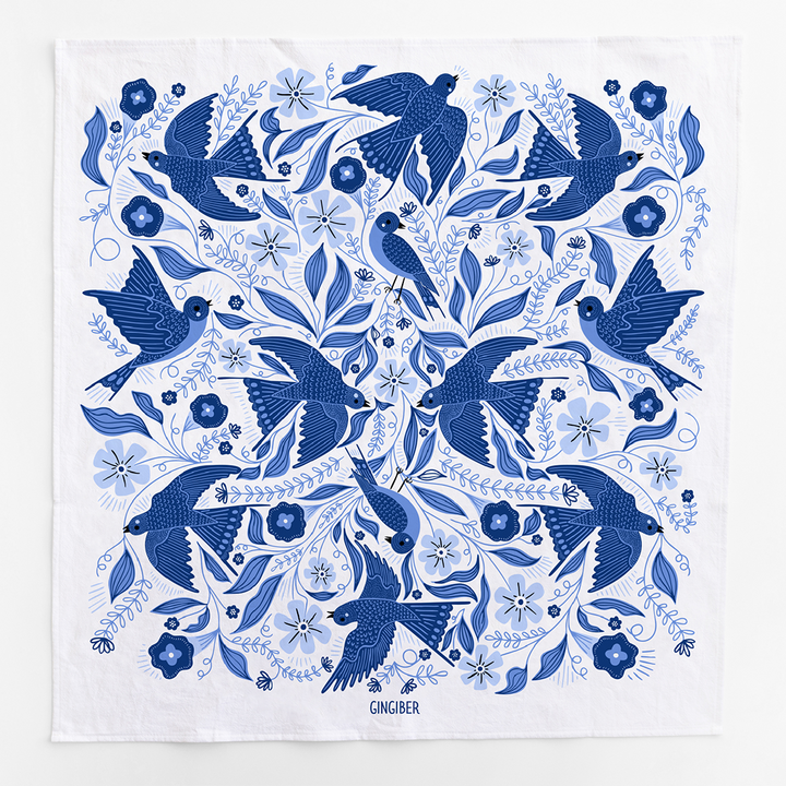 Blue Songbird Tea Towel