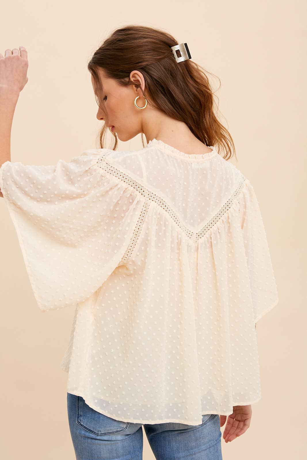 Swiss Dot Button Front Blouse