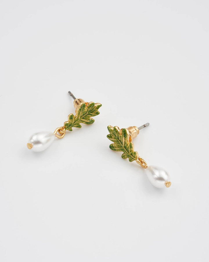 Oak Leaf Pearl Drop Earrings