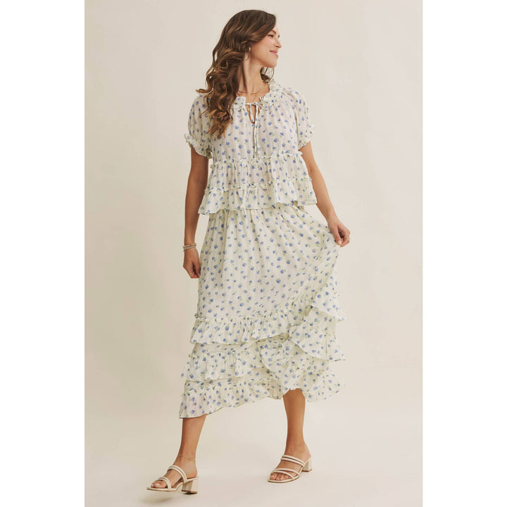 Textured Floral Ruffle Blouse