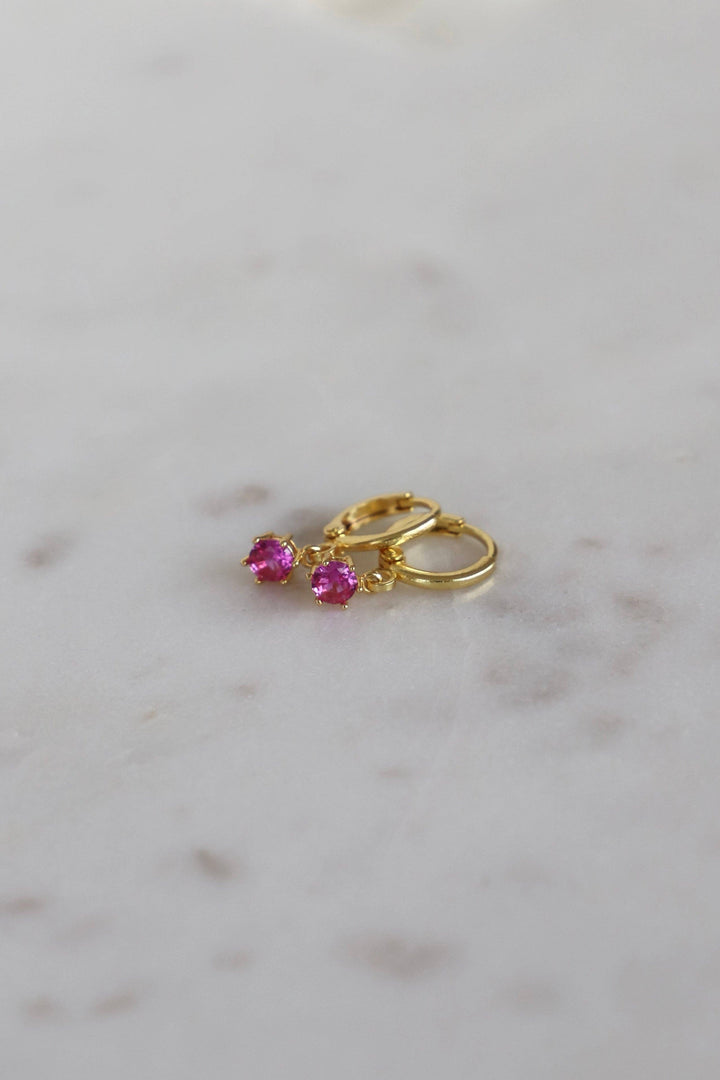 Round Birthstone Huggies