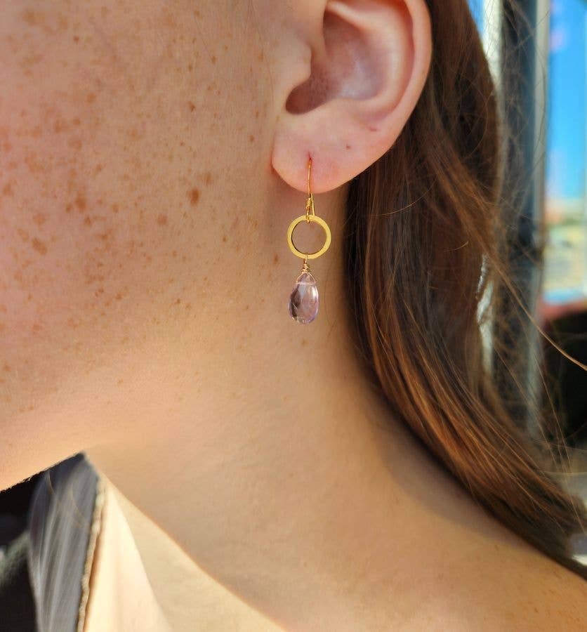 Light Amethyst Gold Circle Earrings