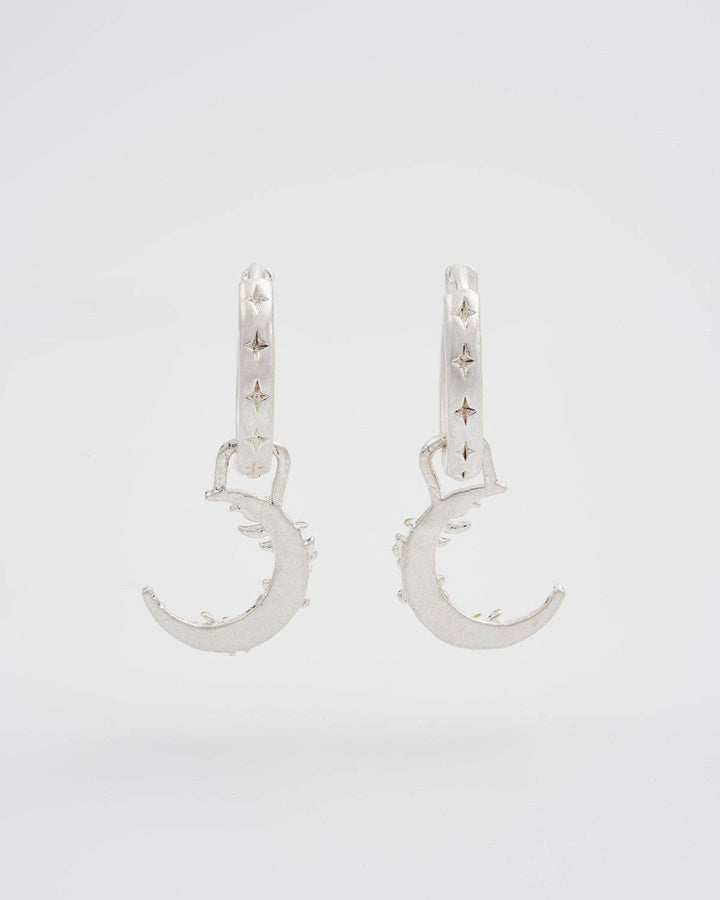 Nightshade Moon Silver Huggie Earrings