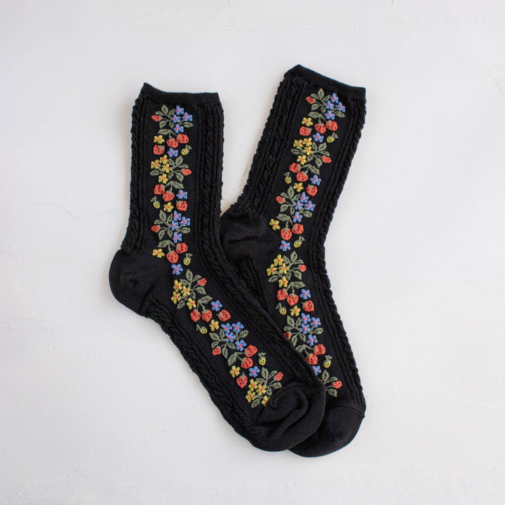 Vintage Strawberry Socks in Black
