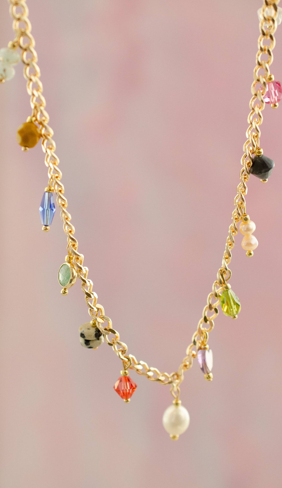 Multicharm Beaded Necklace on Curb Chain