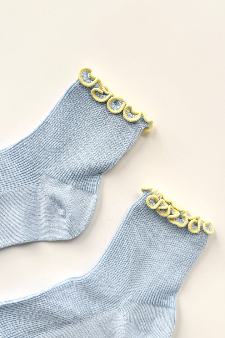 The Petite Ruffled Modal Socks in Baby Blue/Butter