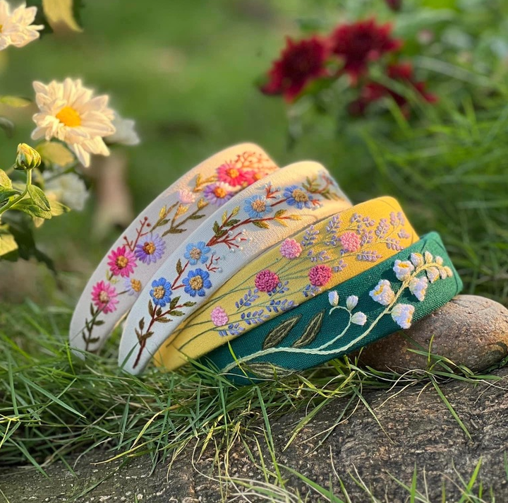 Blue Floral Embroidered Headband