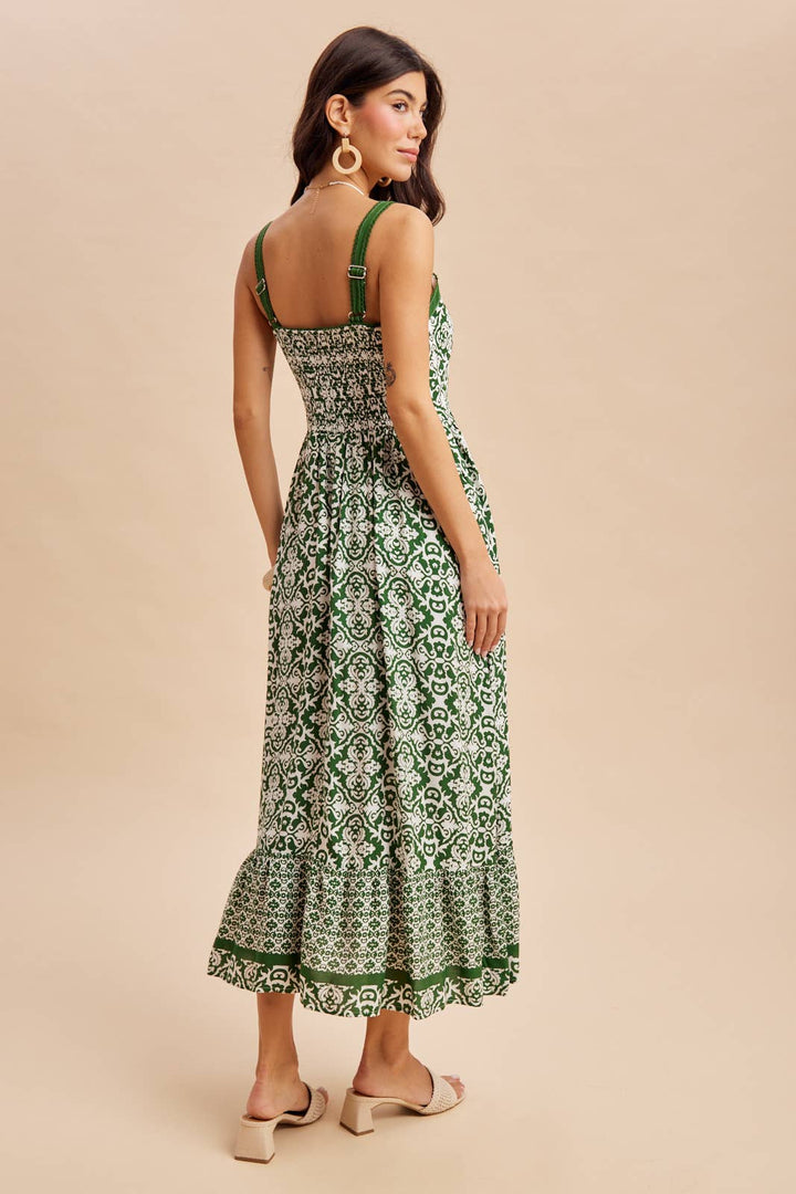 Sleeveless Border Print Maxi in Bali Green