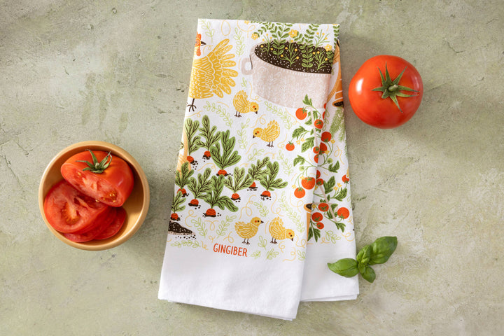 Garden Chickens Tea Towel