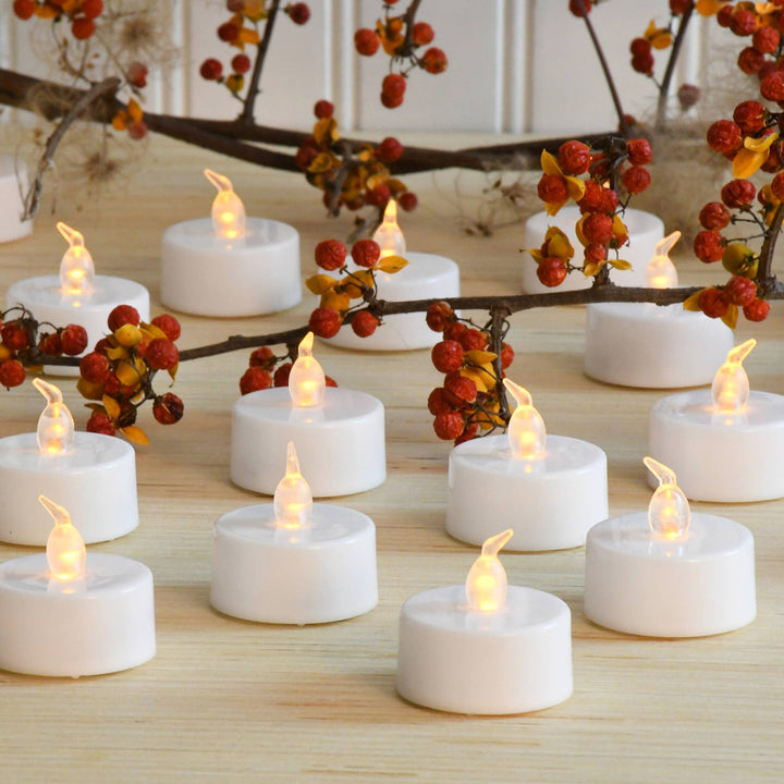 Battery Operated LED Tea Lights, Amber - Set of 24