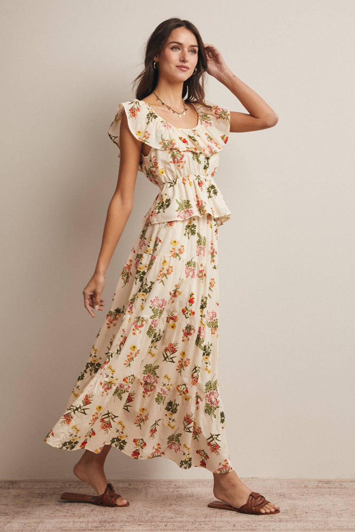 Floral Ruffle Neck Cotton Blouse