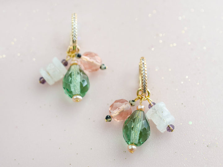 Isla Green &amp; Pink Moonstone Charm Hoops