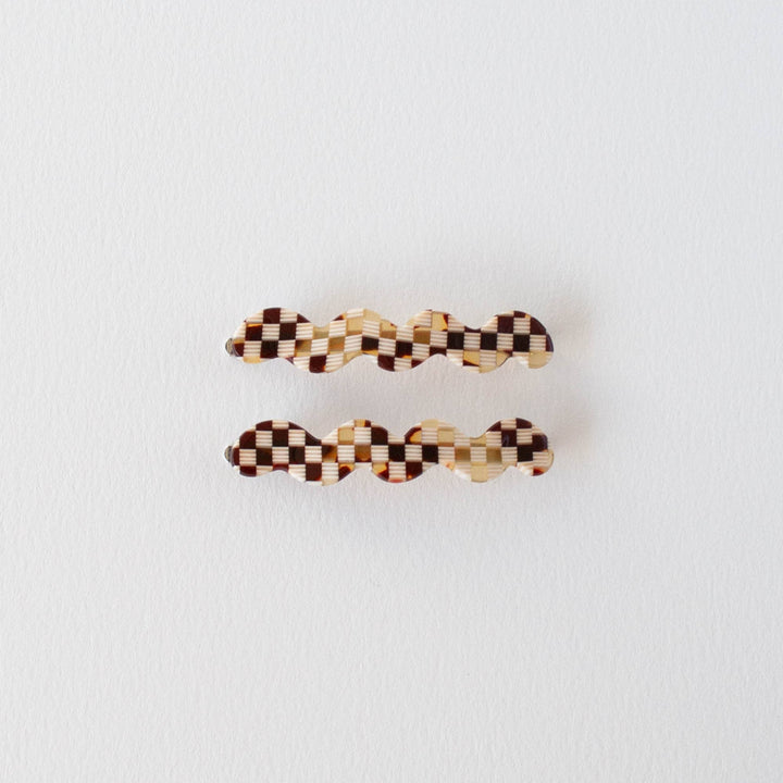 Eco Cloud Wave Slide Hair Pin Set: Checkerboard