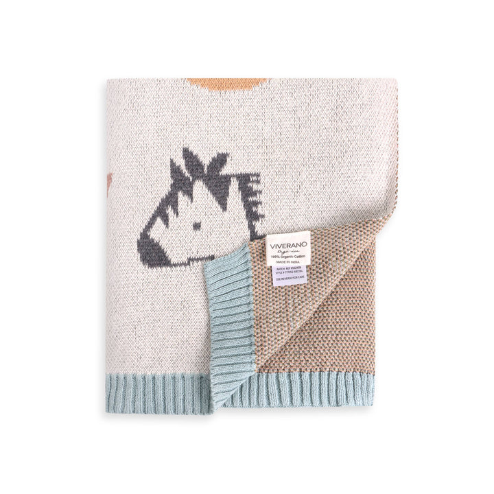 Alphabet Blue Knit Baby Blanket