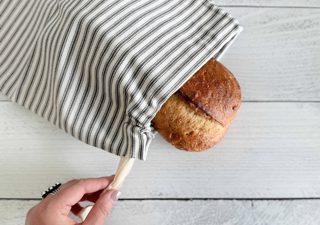 Grey Stripes Bread Bags, Set of Two