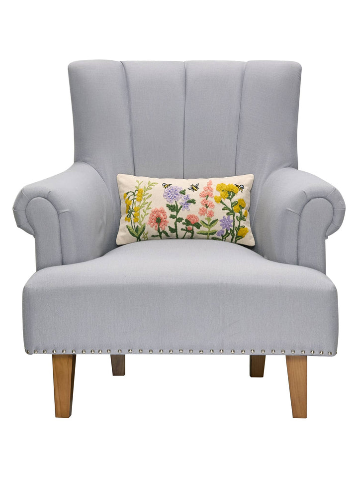 Floral Natural Field Embroidered Pillow