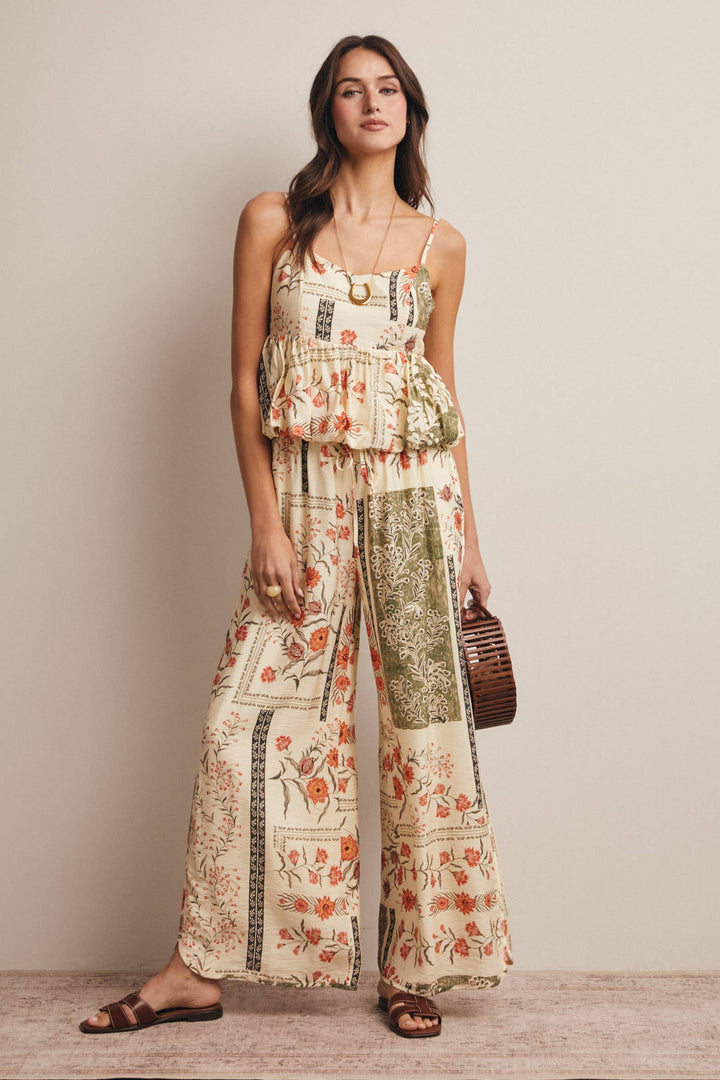 Patchwork Floral Wide-Leg Pants