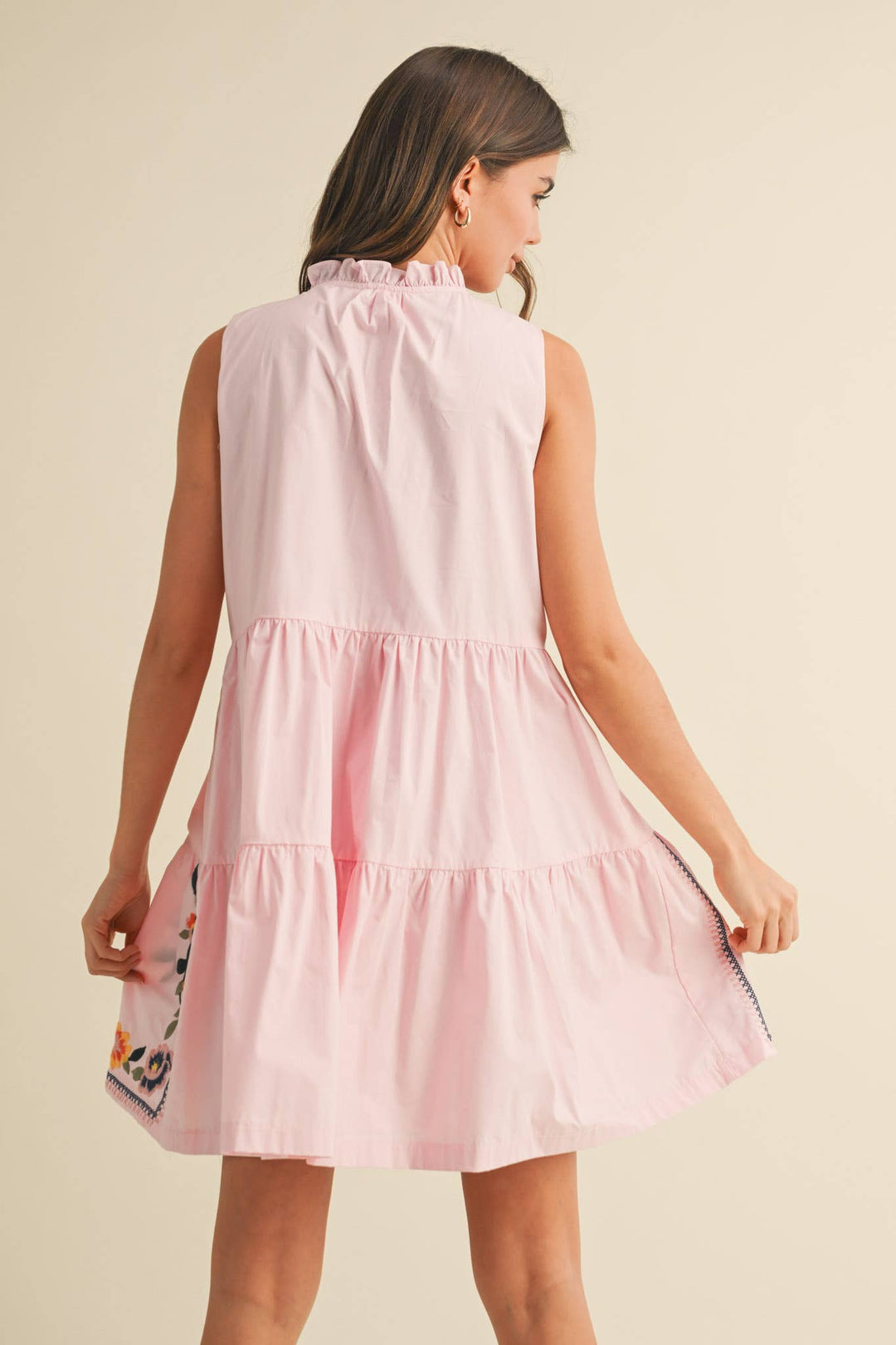 Pink Embroidered Mini Dress