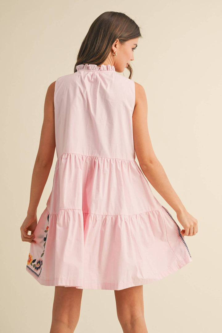 Pink Embroidered Mini Dress