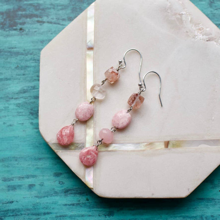 Semi-Precious Mismatched Earrings in Carnelain/Pink