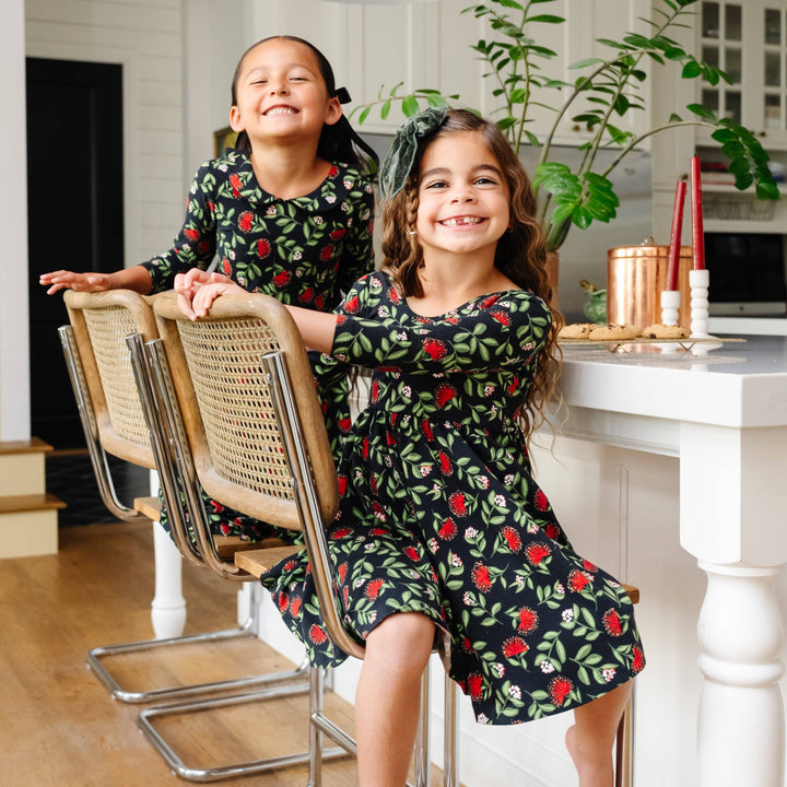Long Sleeve Peter Pan Dress in Crimson Glow
