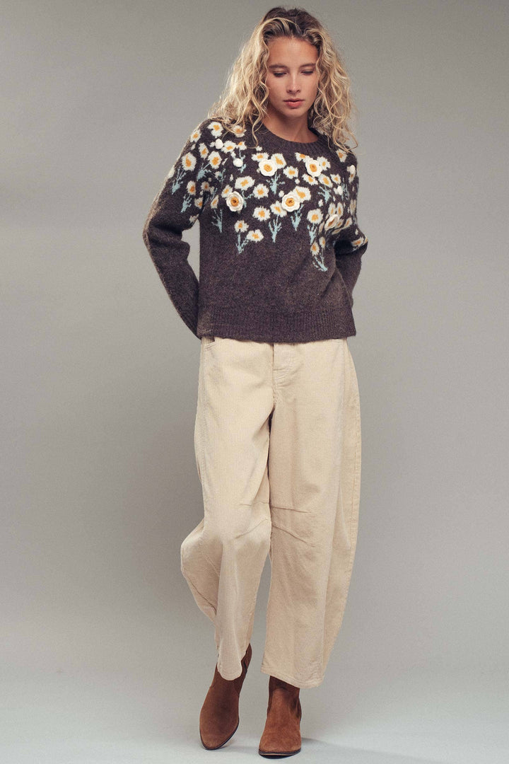 Daisy Embossed Floral Knit Sweater
