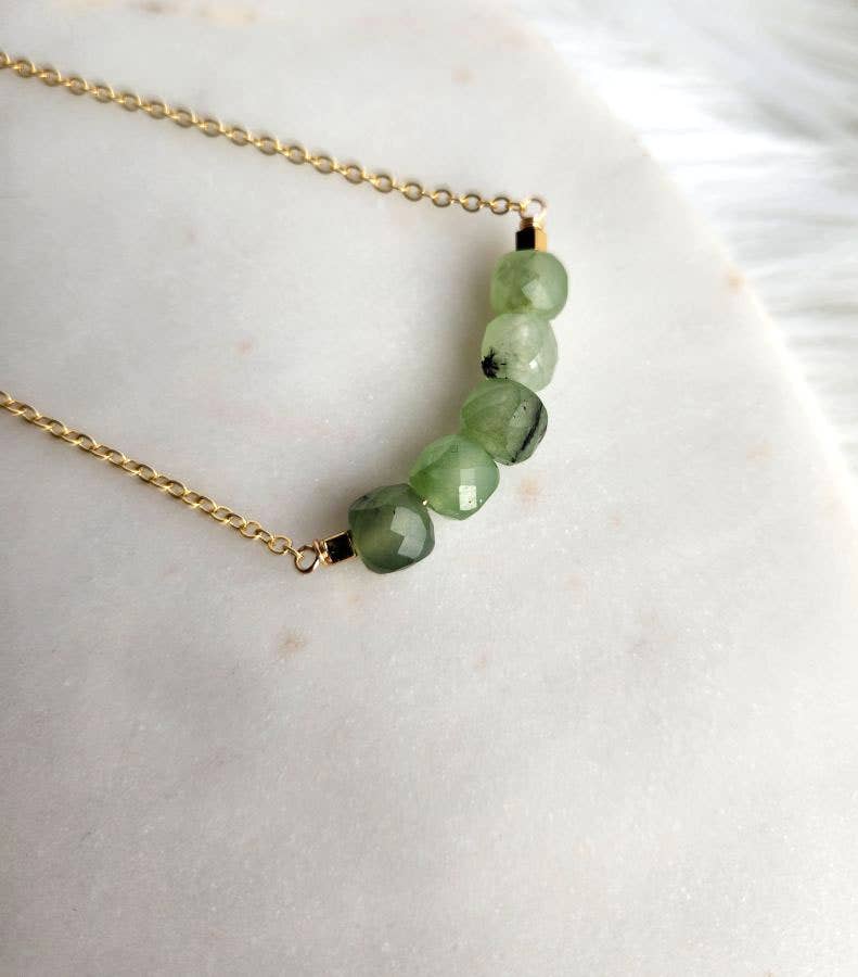 Prehnite Cube Chunky Gold Arc Necklace