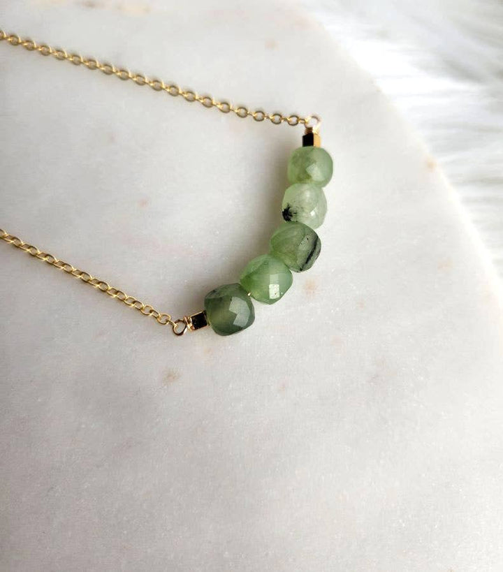 Prehnite Cube Chunky Gold Arc Necklace