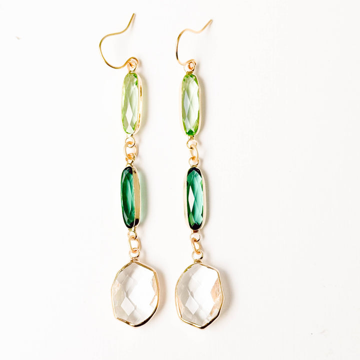 Green Clear Faceted Glass Dangle Earrings