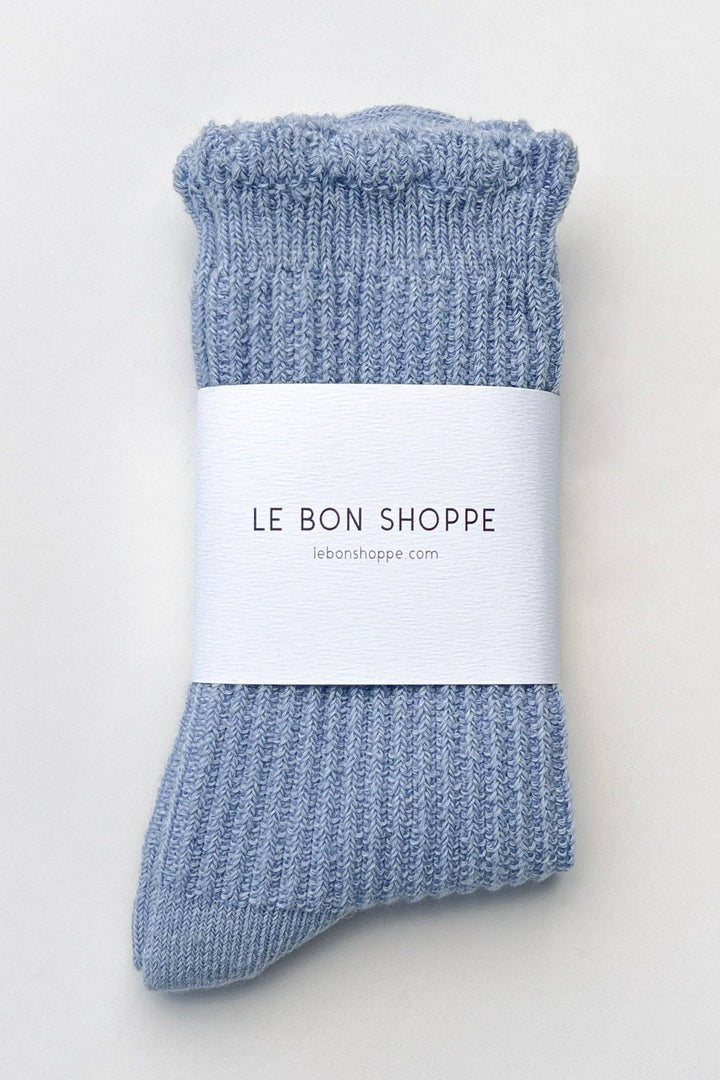 Linen Scallop Socks in Pale Blue