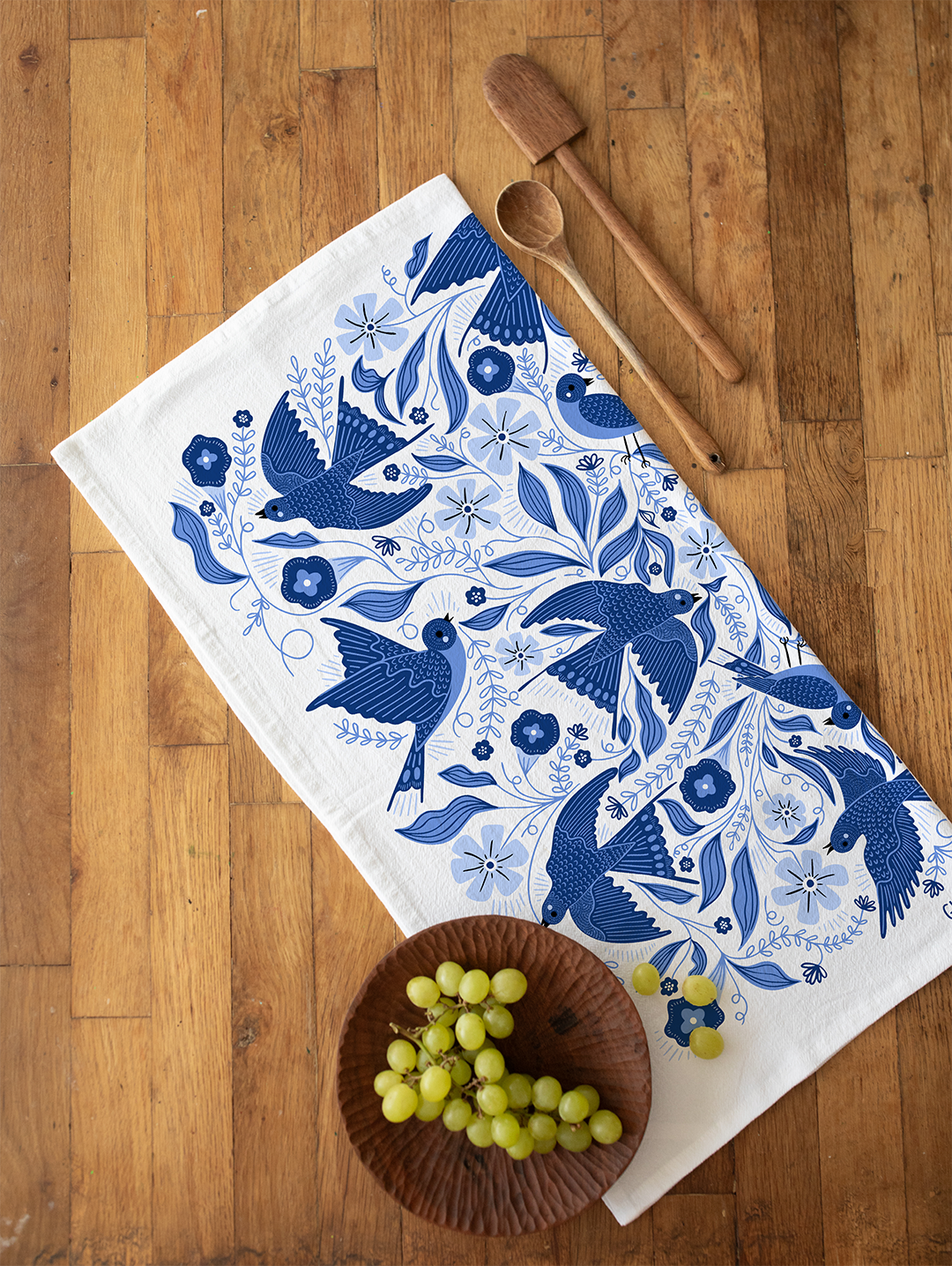 Blue Songbird Tea Towel
