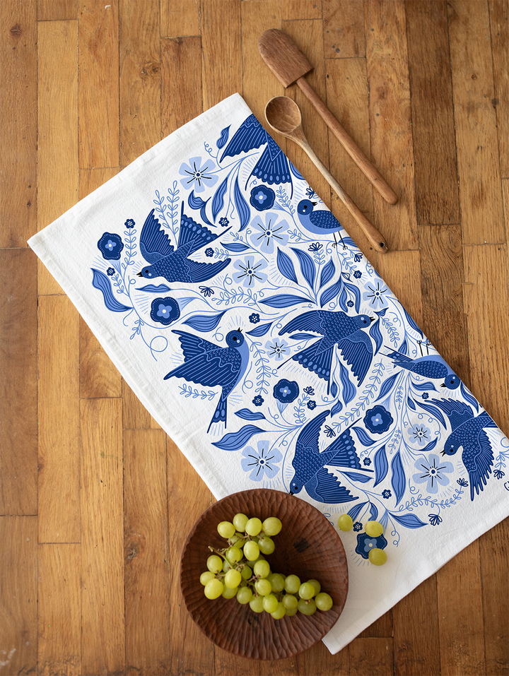 Blue Songbird Tea Towel