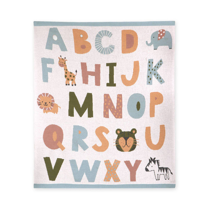 Alphabet Blue Knit Baby Blanket