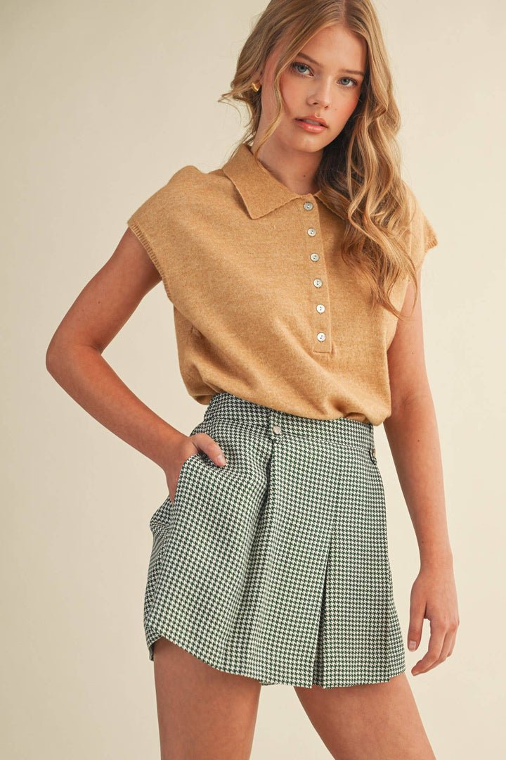 Cap Sleeve Collared Sweater Vest