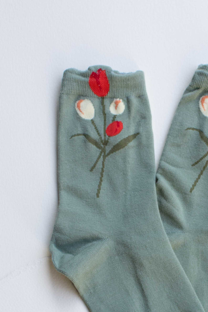 Tulip Bloom Socks in Sage