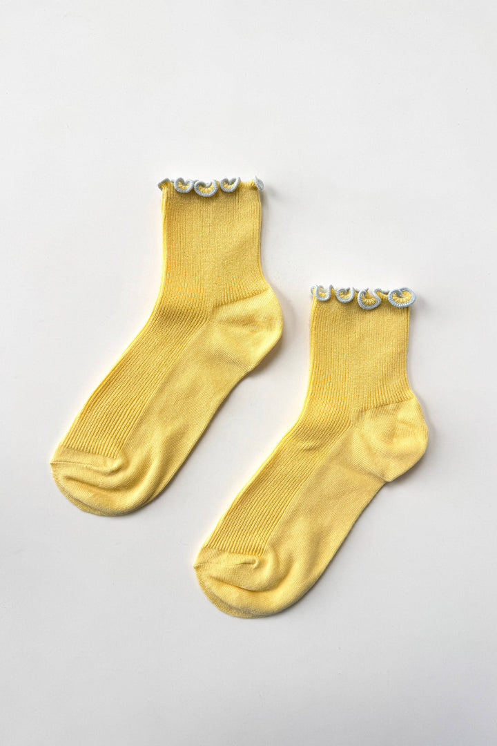The Petite Ruffled Modal Socks in Butter/Baby Blue