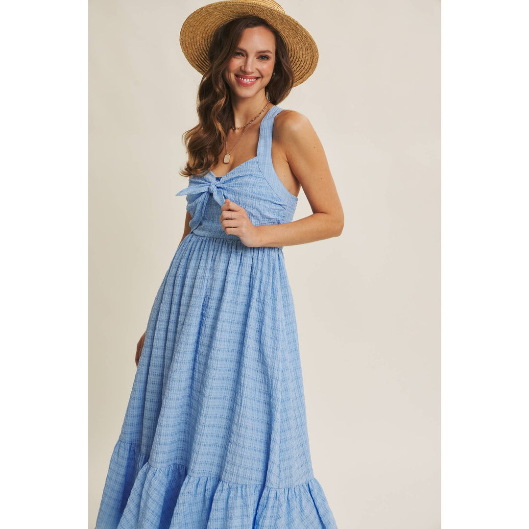 Textured Halter Flare Midi Dress
