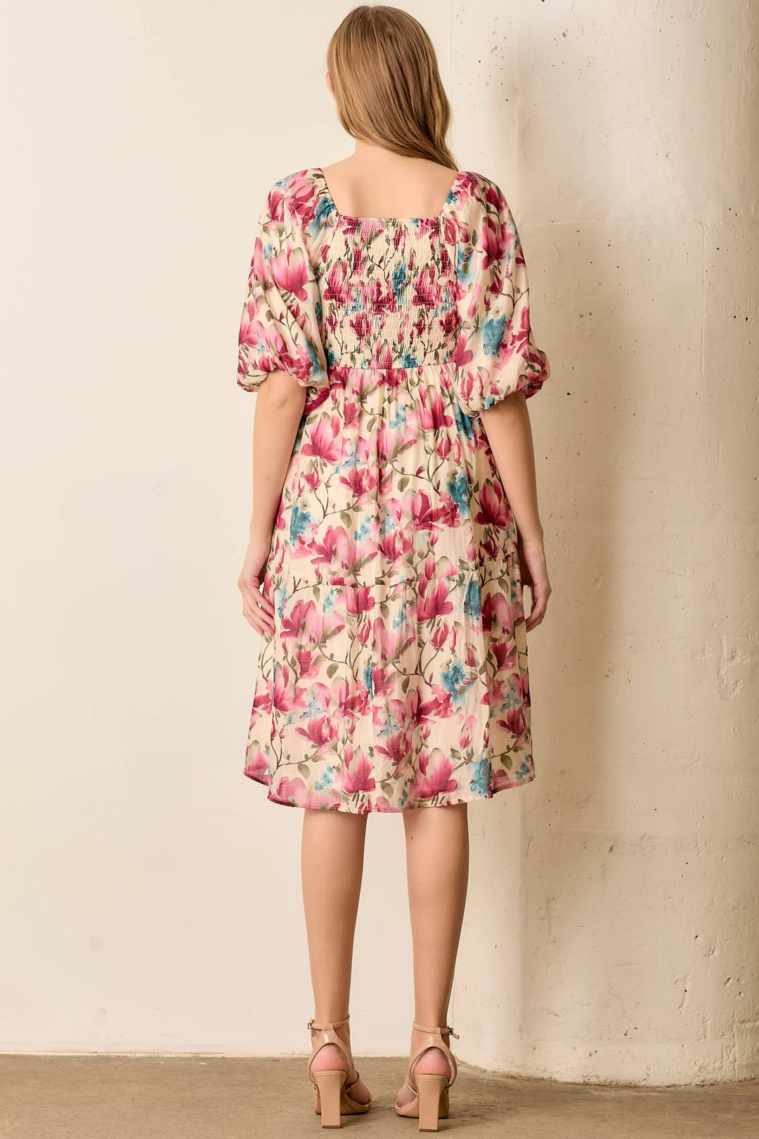 Magnolia Blossom Square Neck Midi Dress