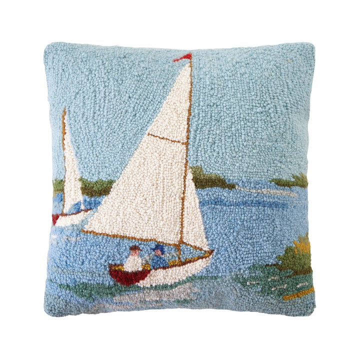 Sailboats Hook Pillow, 100% Wool