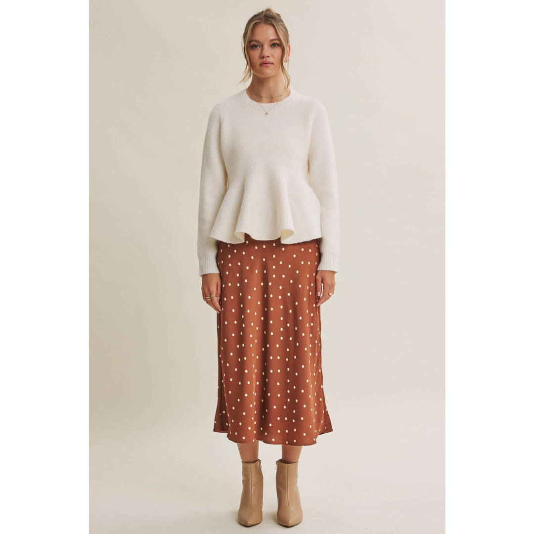 Satin Polka Dot Midi Skirt