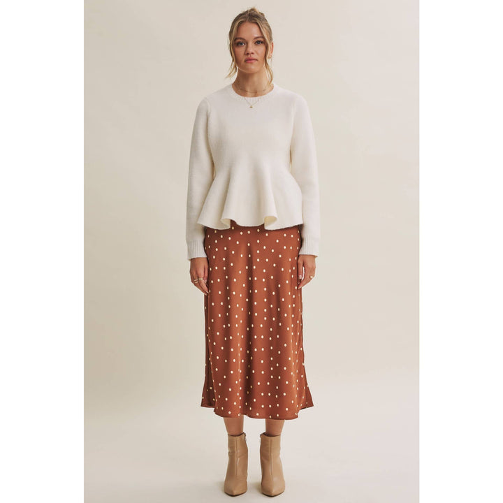 Satin Polka Dot Midi Skirt