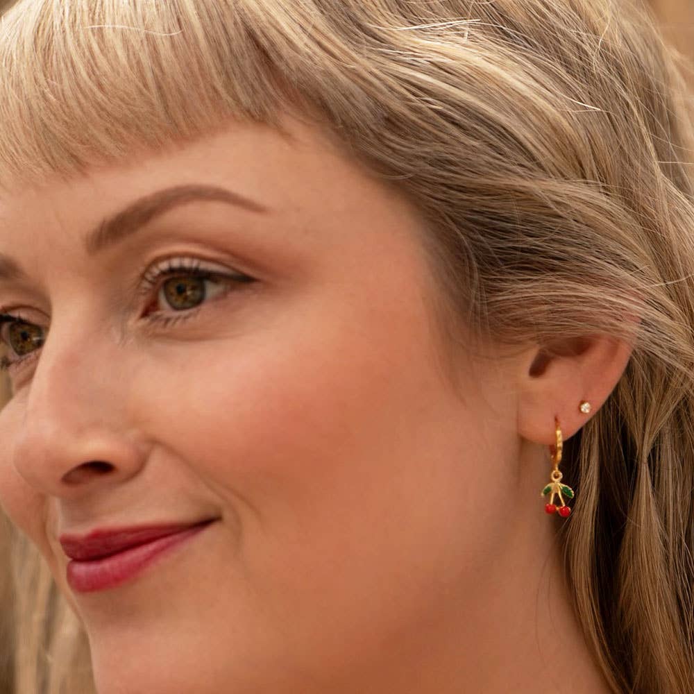 Sweet Cherry Huggie Hoop Earrings