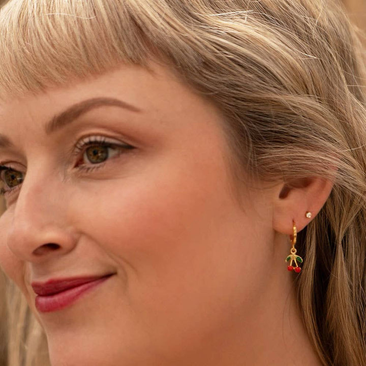 Sweet Cherry Huggie Hoop Earrings