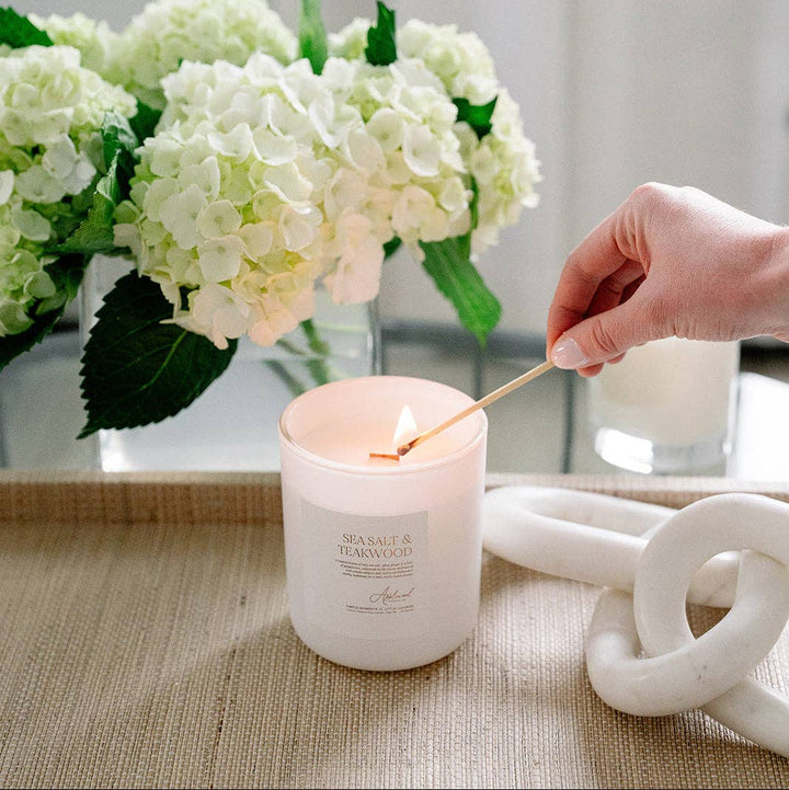 Sea Salt &amp; Teakwood Luxury Candle, Made in Michigan