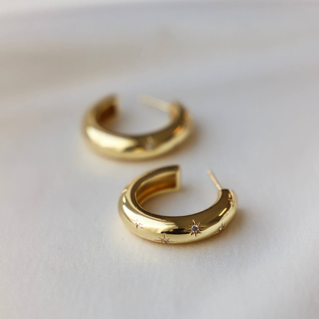 Meredith CZ Star Thick Hoops in Gold