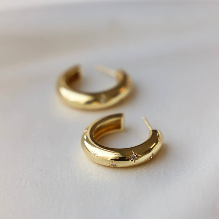 Meredith CZ Star Thick Hoops in Gold