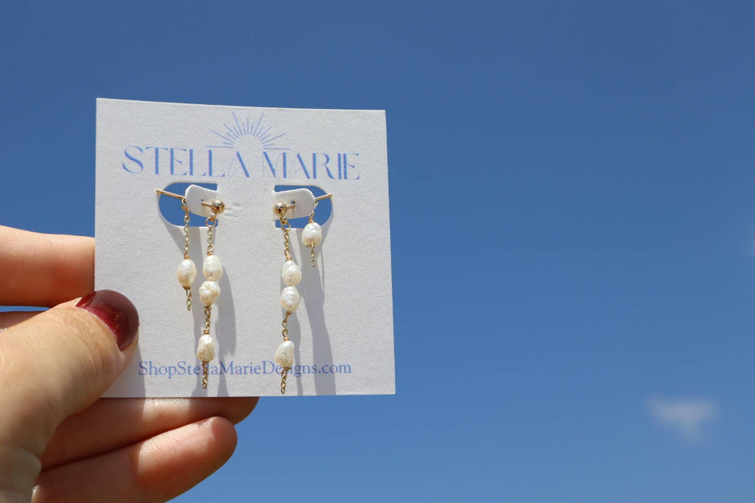 Baroque Pearl Chain Stud Earrings